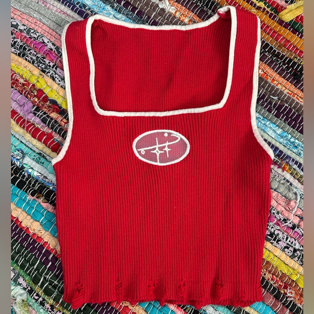 Red Ribbed Crop Top - Picture 2 of 5